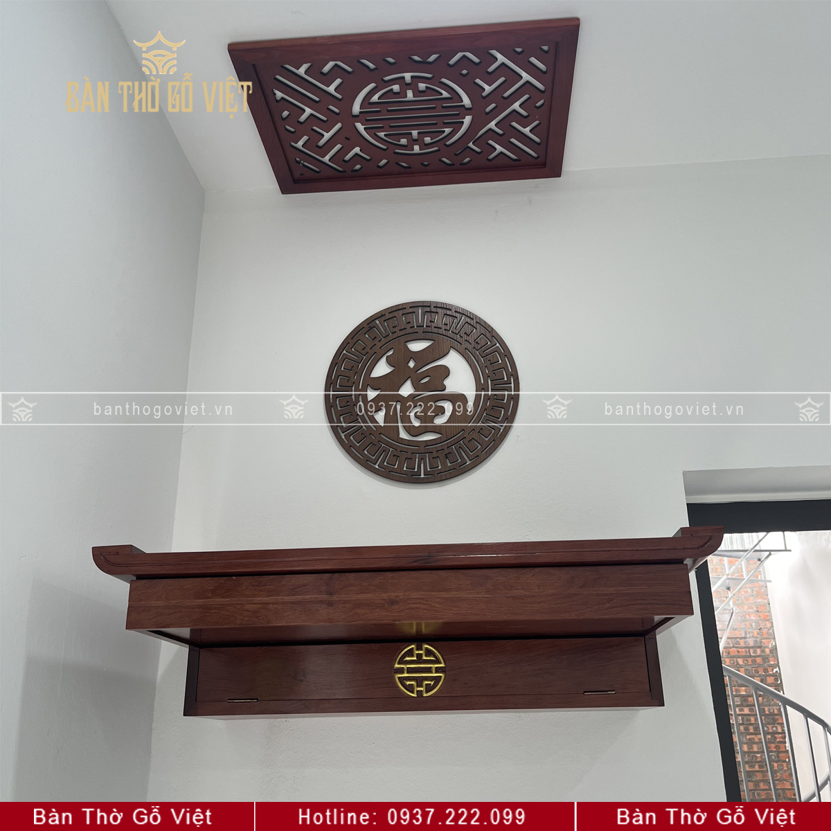 Bàn thờ treo tường gỗ Hương có ngăn kéo