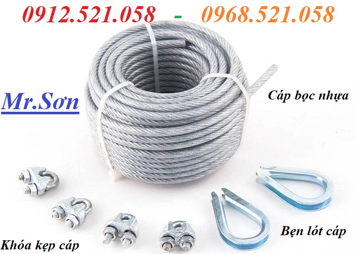Phi 2, 2 ly, 2 mm dây cáp thép bọc nhựa Trắng 0912521058 Kim khí Thanh Sơn hà nội kinh