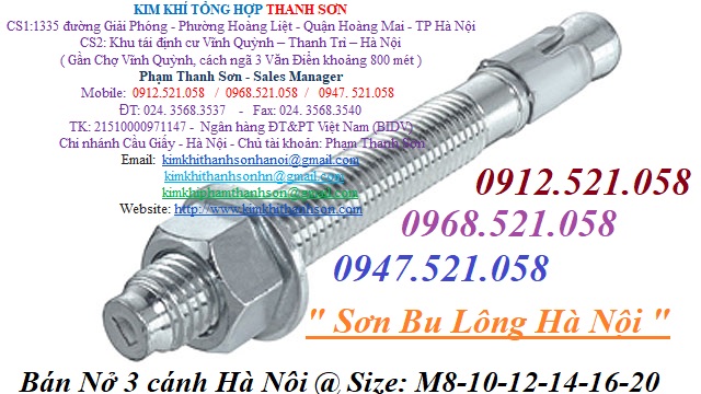 Nở 3 cánh M12x100, M10x100,M8x100 mạ 0913521058 Bu lông cáp thép Thanh Sơn - Hà Nội kinh