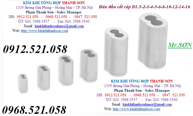 Kẹp cáp, ống nhôm, đầu cốt nhôm 1 lỗ, 2 lỗ ép cáp thép 0912521058 Cáp thép Bu l