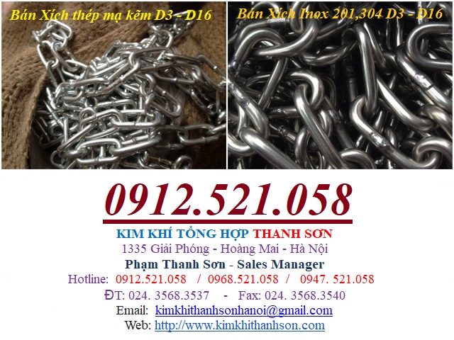 Xích mạ kẽm Phi 8,10,6,5,4,3,2,D16 hà nội 0947521058 Kim khí Thanh Sơn có dây xích thé