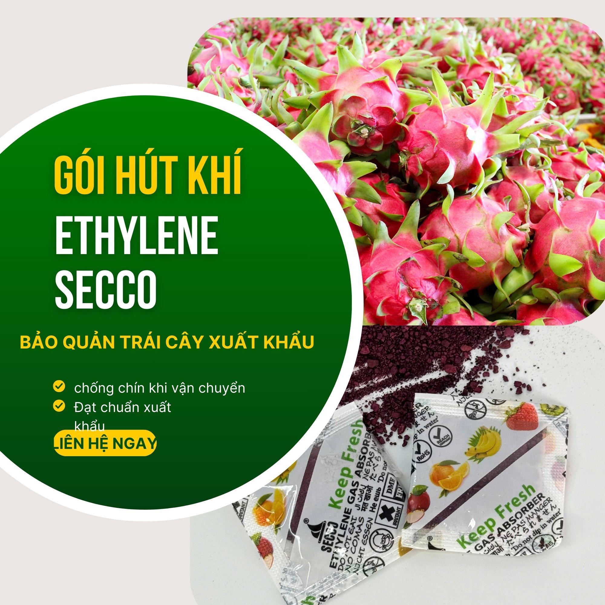 gói hút khí ethylene secco bảo quản trái cây tươi