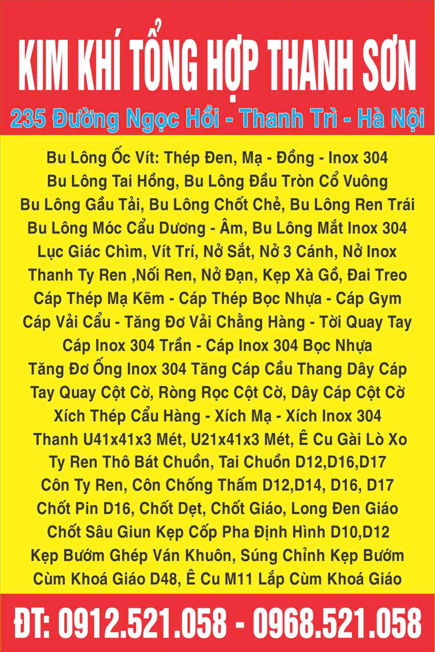 Cửa hàng Bu Lông ốc vít THANH TRÌ 0912521058 Kim khí Thanh Sơn Hà Nội phân phối Bu l