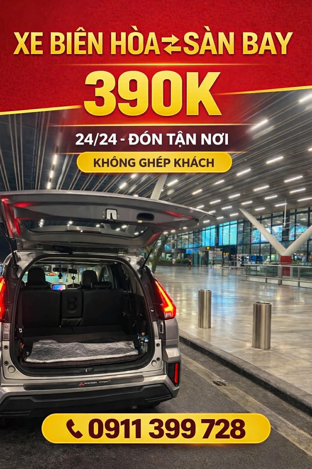Xe biên hoà đi sân bay 390k gọi 0918750850