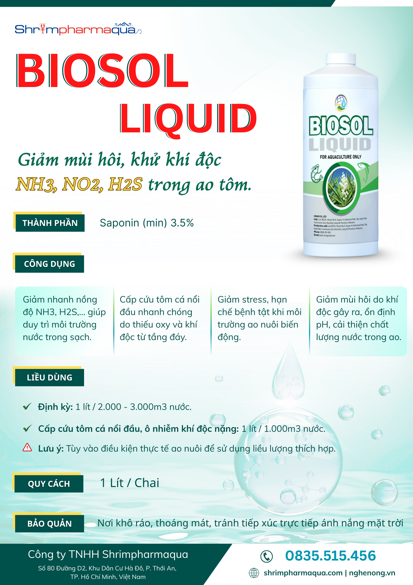 Biosol liquid - giảm mùi hôi, khử khí độc ao tôm