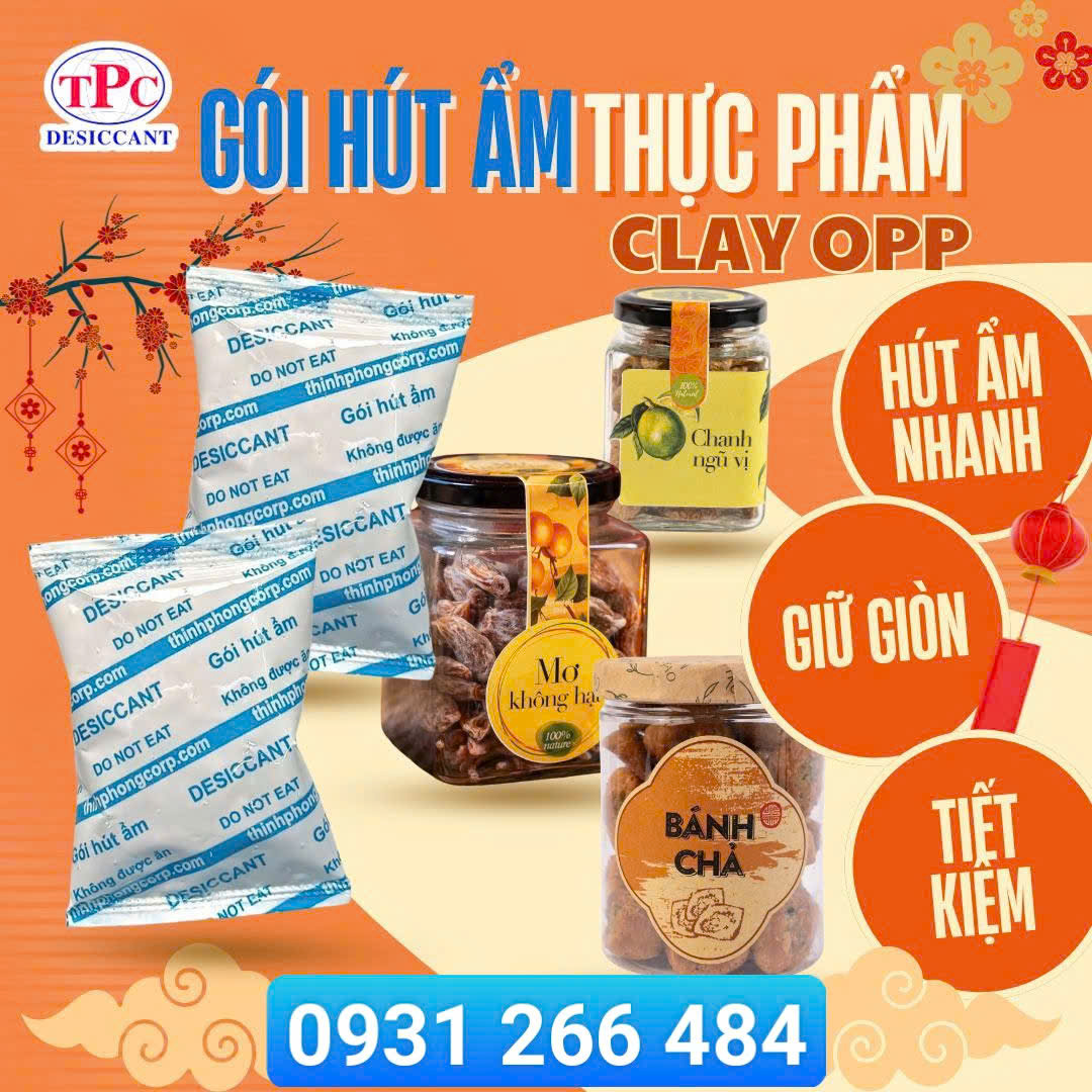 gói hút ẩm clay, hút ẩm khô gà, hút ẩm thực phẩm